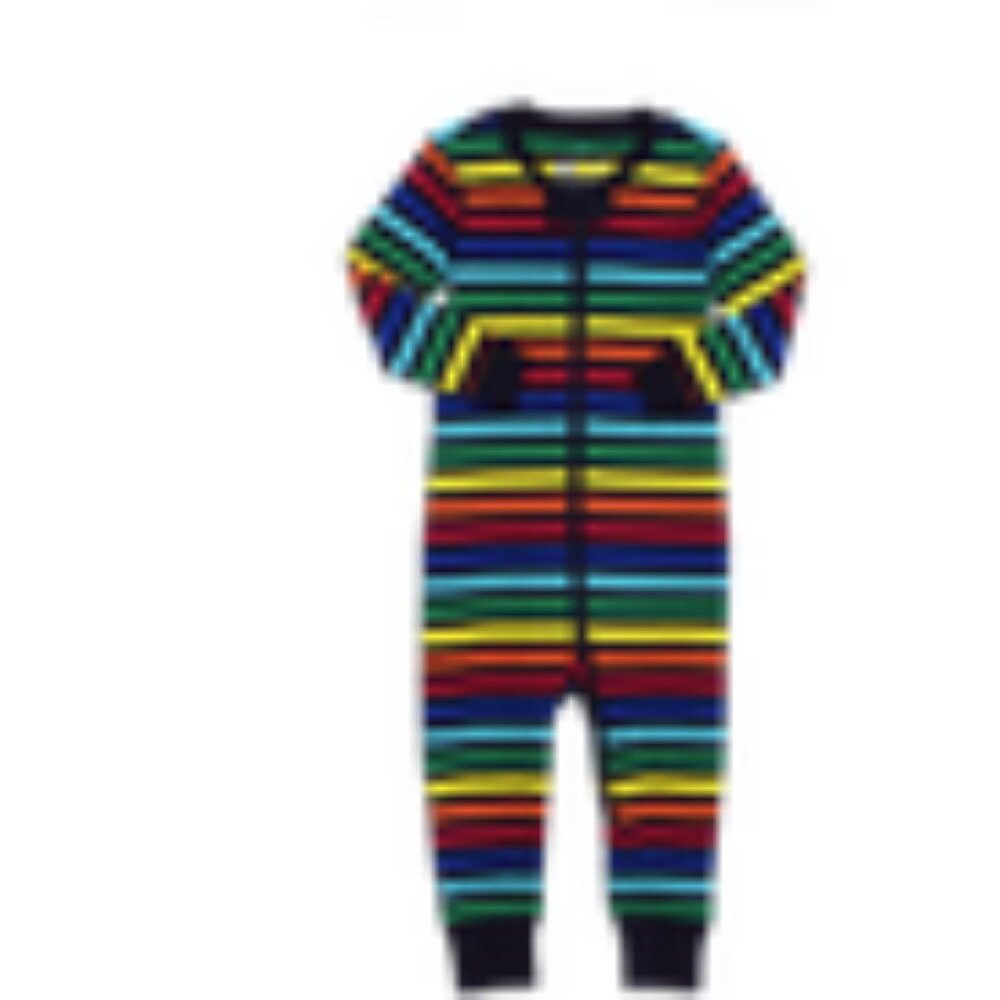 NWT Primary rainbow stripe zip romper, 12-18 months, navy rainbow.